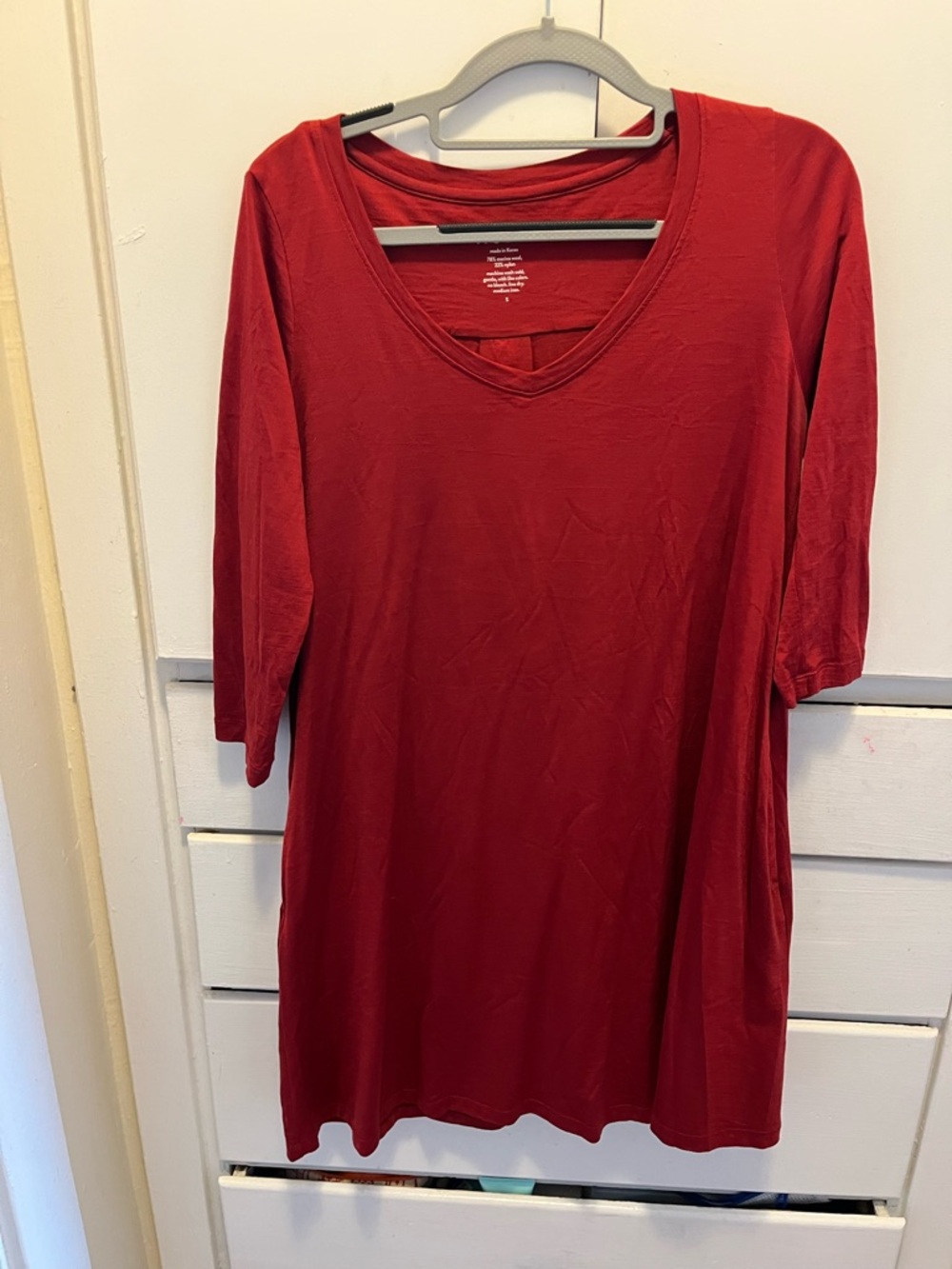 Wool& Red “Willow” V-Neck Tunic Dress Size S, with Pockets!